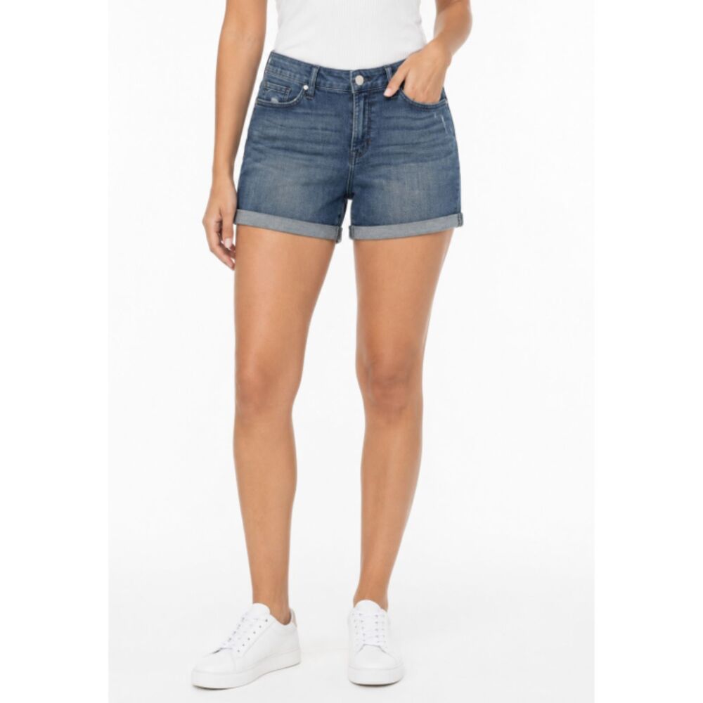 Seven7 Women’s Size 12 Blue Denim Stretch Jean Shorts Mid Rise Zip Fly